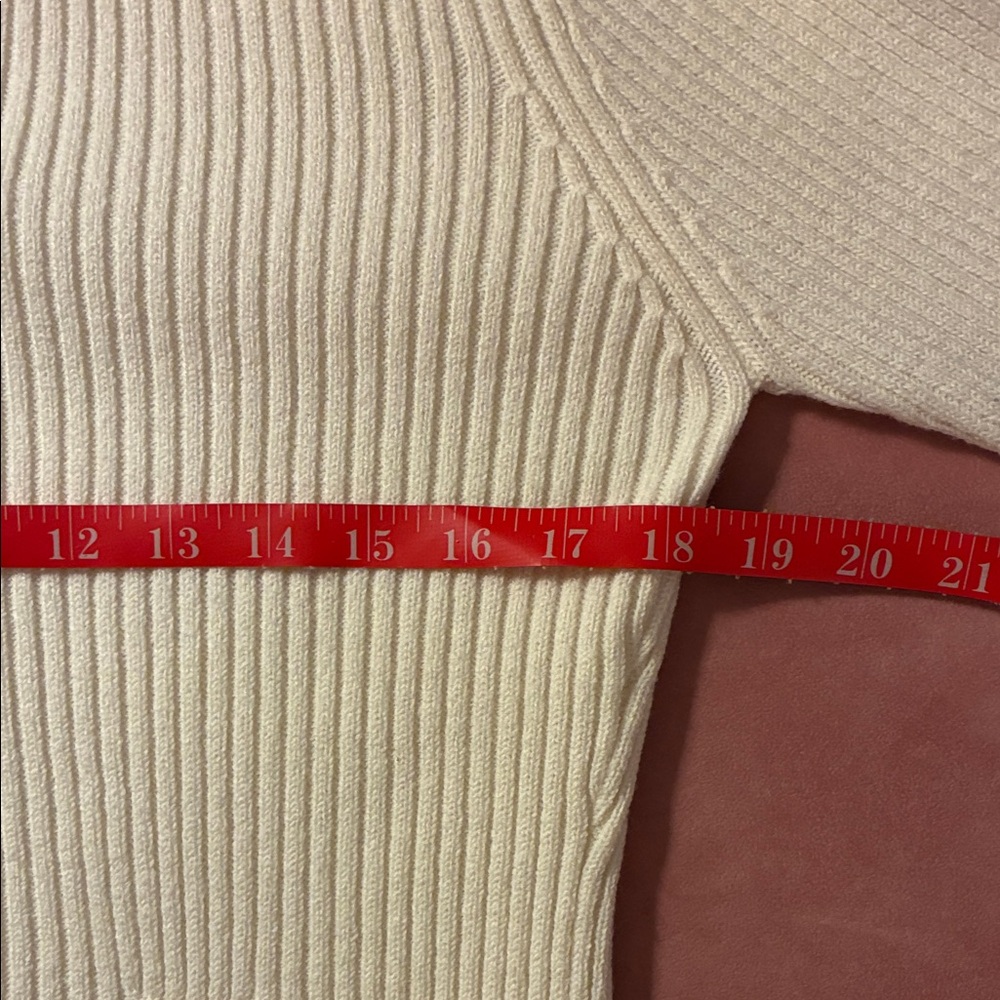 Elegant Cream Ribbed Maxi Skirt & Sweater Top— Women’s Stretch Knit Size M - Picture 10 of 14